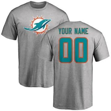 Men's Custom Miami Dolphins Custom Name & Number Logo T-Shirt - Ash