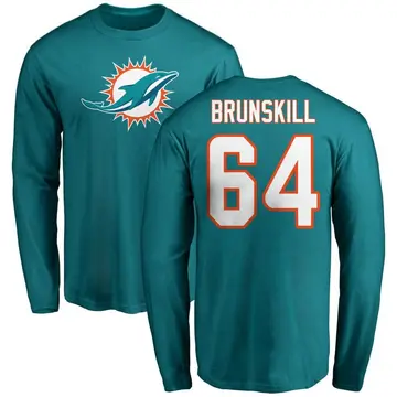 Men's Daniel Brunskill Miami Dolphins Name & Number Logo Long Sleeve T-Shirt - Aqua