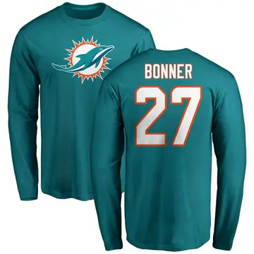 Men's Ethan Bonner Miami Dolphins Name & Number Logo Long Sleeve T-Shirt - Aqua