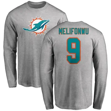 Men's Ifeatu Melifonwu Miami Dolphins Name & Number Logo Long Sleeve T-Shirt - Ash