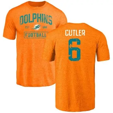 Men's Jay Cutler Miami Dolphins Orange Distressed Name & Number Tri-Blend T-Shirt