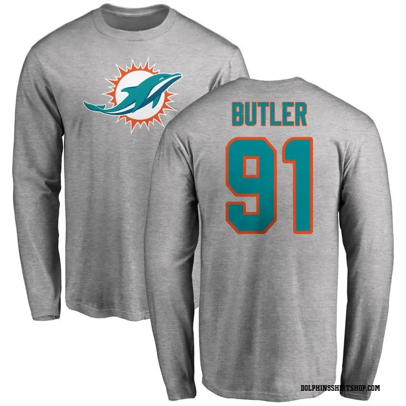 Men's Matthew Butler Miami Dolphins Name & Number Logo Long Sleeve T-Shirt - Ash