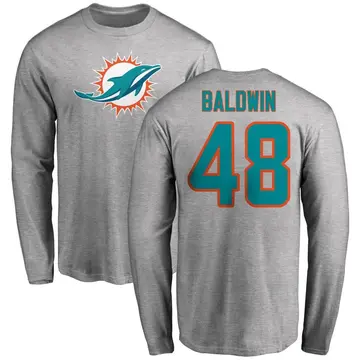 Men's Monaray Baldwin Miami Dolphins Name & Number Logo Long Sleeve T-Shirt - Ash