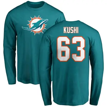 Men's Tedi Kushi Miami Dolphins Name & Number Logo Long Sleeve T-Shirt - Aqua