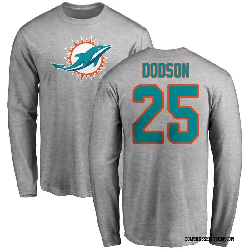 Men's Tyrel Dodson Miami Dolphins Name & Number Logo Long Sleeve T-Shirt - Ash