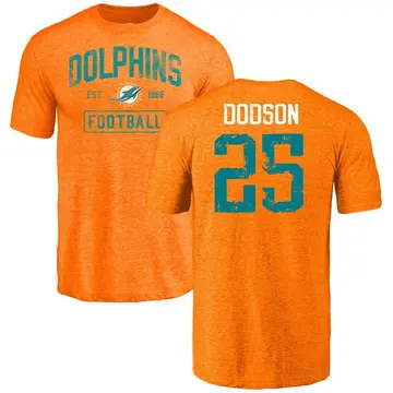 Men's Tyrel Dodson Miami Dolphins Orange Distressed Name & Number Tri-Blend T-Shirt