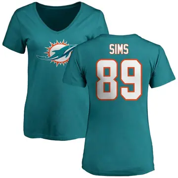Women's Ben Sims Miami Dolphins Name & Number Logo Slim Fit T-Shirt - Aqua