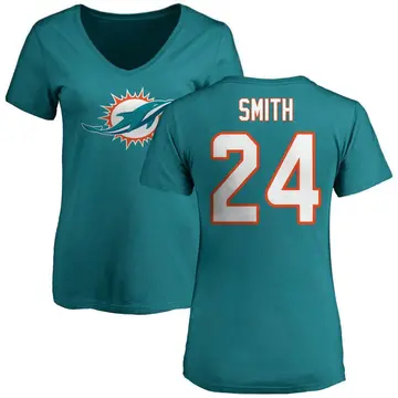 Women's Cam Smith Miami Dolphins Name & Number Logo Slim Fit T-Shirt - Aqua