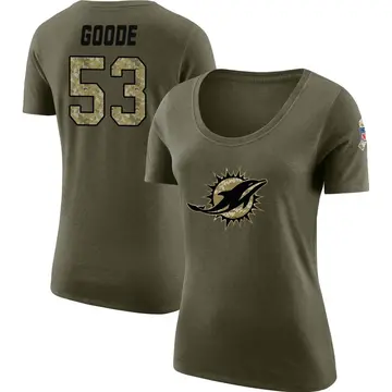 Women's Cameron Goode Miami Dolphins Salute to Service Olive Legend Scoop Neck T-Shirt