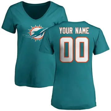 Women's Custom Miami Dolphins Custom Name & Number Logo Slim Fit T-Shirt - Aqua