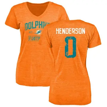 Women's Jack Henderson Miami Dolphins Orange Distressed Name & Number Tri-Blend V-Neck T-Shirt