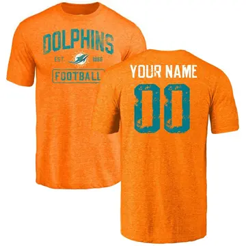Youth Custom Miami Dolphins Orange Distressed Custom Name & Number Tri-Blend T-Shirt
