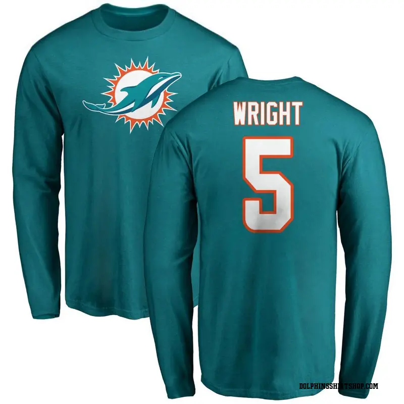 Youth Jaylen Wright Miami Dolphins Name & Number Logo Long Sleeve T-Shirt - Aqua