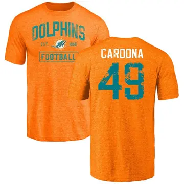 Youth Joe Cardona Miami Dolphins Orange Distressed Name & Number Tri-Blend T-Shirt