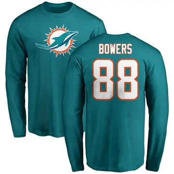 Youth Nick Bowers Miami Dolphins Name & Number Logo Long Sleeve T-Shirt - Aqua