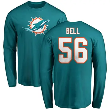 Youth Quinton Bell Miami Dolphins Name & Number Logo Long Sleeve T-Shirt - Aqua